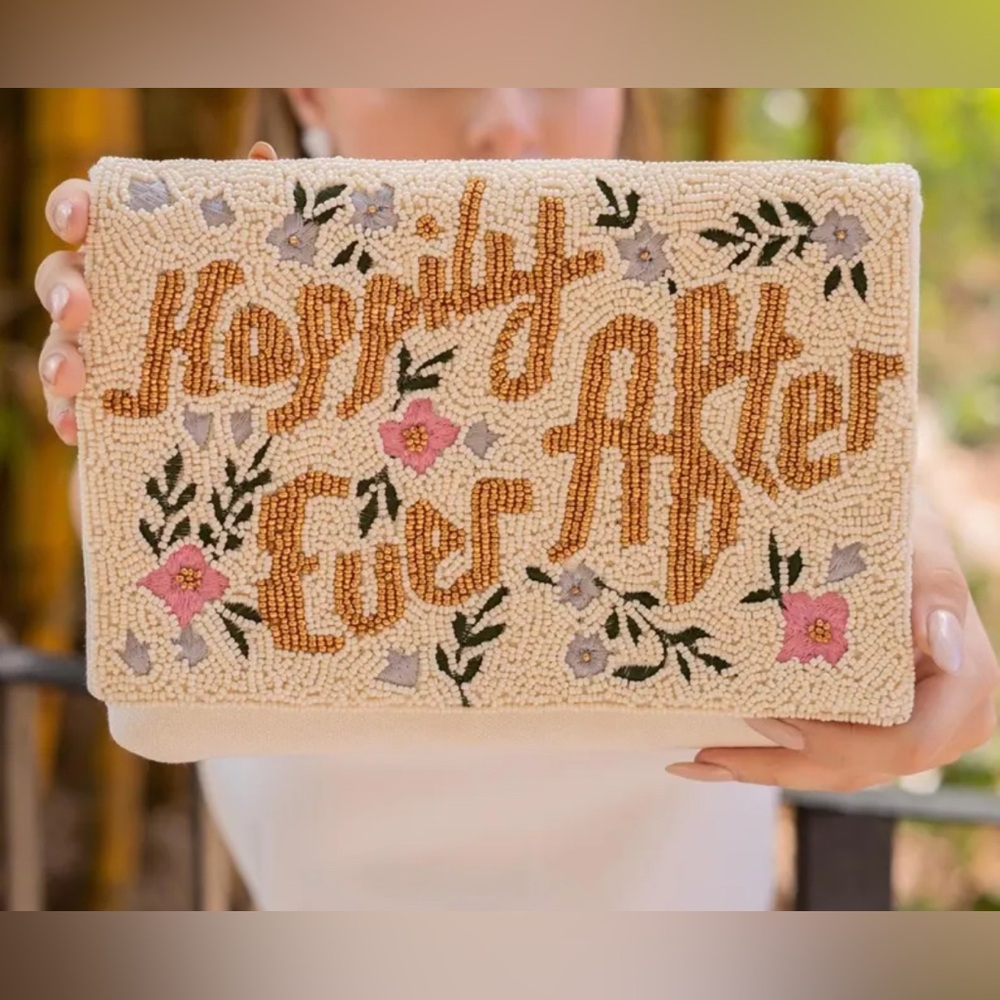 Embroidered Cream Clutch with Floral Design